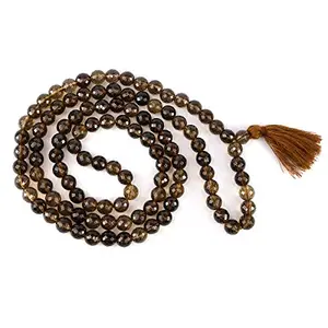 Natural Smoky Quartz Mala Crystal Stone Faceted / Diamond Cut 108 Beads 8 mm Jap Mala for Reiki Healing and Crystal Healing Stone (Color : Grey)