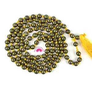Pyrite Mala 6 mm Stone Mala/Necklace Crystal Mala 108 Beads Jaap Mala for Reiki Healing and Crystal Healing Stone (Color : Golden)