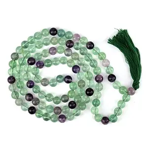 AAA Multi Fluorite Mala Natural Crystal Stone 8 mm 108 Round Bead Jap Mala for Reiki Healing and Crystal Healing Stone (Color : Multi)