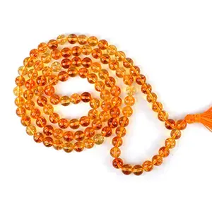 Citrine Mala Natural Crystal Stone 8 mm 108 Round Bead Jap Mala for Reiki Healing and Crystal Healing Stone (Color : Yellow)