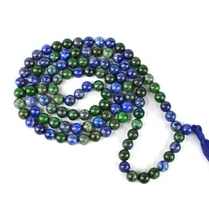 Azurite Mala Natural Crystal Stone 8 mm 108 Round Bead Jap Mala for Reiki Healing and Crystal Healing Stone (Color : Green & Blue)