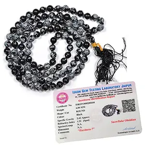 Certified Natural Snowflake Obsidian Mala Semi Precious Crystal Stone 6 mm 108 Beads Jap Mala / Necklace for Reiki Healing Stones (Color : Black)