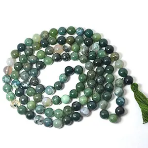 Moss Agate Mala - Necklace Diamond Cut 8 mm Crystal Stone Mala 108 Beads Jaap Mala for Reiki Healing and Crystal Healing Stone (Color : Green)