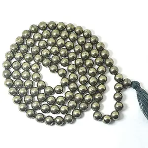 Pyrite 8 mm Stone Mala/Necklace Crystal Mala 108 Beads Jaap Mala for Reiki Healing and Crystal Healing Stone (Color : Golden)