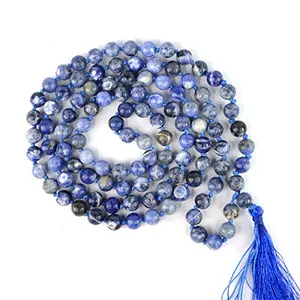 Sodalite Mala Natural Crystal Stone 8 mm 108 Round Bead Jap Mala for Reiki Healing and Crystal Healing Stone (Color : Blue)