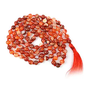 Carnelian Mala Natural Crystal Stone 8 mm 108 Round Bead Jap Mala for Reiki Healing and Crystal Healing Stone (Color : Orange / Red)