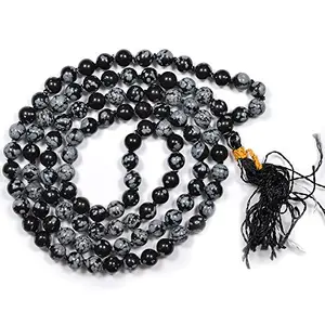 Black and Grey 108 Beads Crystal Snowflake Obsidian 6 mm Stone Mala for Men and Women