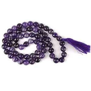 Natural Amethyst Mala Crystal Stone 12 mm Faceted / Diamond Cut Bead Mala for Reiki Healing Stone (Color : Purple)