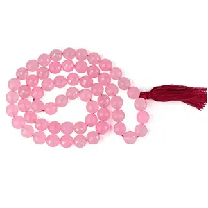 Natural Rose Quartz Mala Crystal Stone 12 mm Faceted / Diamond Cut Bead Mala for Reiki Healing Stone (Color : Pink)