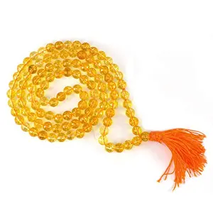 Natural Citrine Mala Crystal Stone Faceted / Diamond Cut 108 Beads 8 mm Jap Mala for Reiki Healing and Crystal Healing Stone (Color : Yellow)
