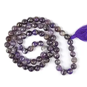 Natural Amethyst Mala Crystal Stone 10 mm Faceted / Diamond Cut Bead Mala for Reiki Healing Stone (Color : Purple)