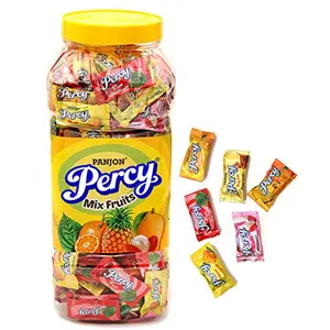 Percy Mix Fruits Toffee [ Assorted Chocolate Mango Orange Pan Cola Lichi Candy] Jar (350 Candies) Jar 875 g
