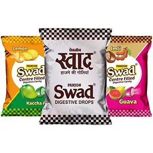 Swad Digestive Chocolate Candy (Birthday Pack) [Assorted Mix Toffee Original Kaccha Aam Imli Lemon Guava] 3 Packs x 100 Pcs Pouch 100