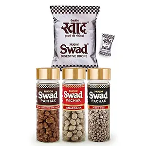 Swad Maha Saver Pack Candy Pouch 370g with Swad Pachak Bottles 110g (Pack of 3 Anardana Jeera and Khatta Meetha)
