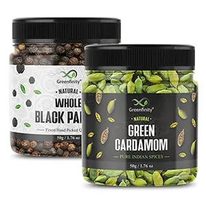 Whole Spices Combo Pack - (50g * 2) 100g (Green Cardamom Black Pepper) - All Premium.