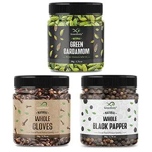 Whole Spices Combo Pack - (50g * 3) 150g (Black Pepper Green Cardamom Cloves) - All Premium.
