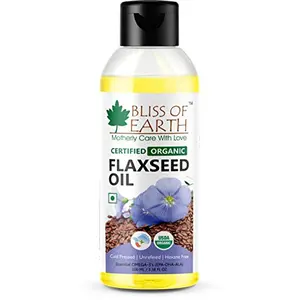 Bliss of Earth Certified Organic Flaxseed Oil | 100ML |100% Pure Plant Based Source of Omega's 36 & 9 | Cold Pressed | Haxene Free | Immune Support | Healthy Hair & Skin |
