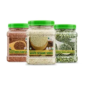 Bliss of Earth USDA Organic Combo Of White Sesame SeedsPumpkin Seed Flax Seed For Eating Raw Food (600 gm Each) Pack of 3