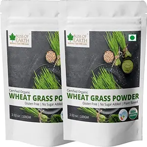 Bliss of Earth Certified Organic Wheatgrass Powder | 2x100GM | 33 Servings | Super Food Dietary Supplement | Rich in VIT A & B | Non GMO | Gluten Free |