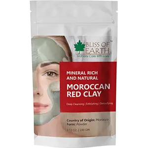 Bliss of Earth 100% Original Moroccan Red Clay Powder | 100GM | Natural Facial Mask & Skin Care Treatment | Anti-Ageing | Heals Dry & Oily Skin | Detoxifying & Rejuvenating |
