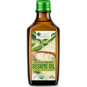 Bliss of Earth 500ml Certified Organic White Sesame Oil for Massage Cooking & Eating Cold Pressed & Hexane Free