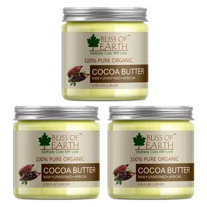 Bliss of Earth 100% Pure Organic Raw Cocoa Butter | 3x200GM | Raw | Unrefined | African | Great For Face Skin Body Lips DIY products|