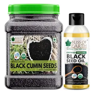 Bliss of Earth Certified Organic Combo Of Unrefined Black Seed Oil (100ml) & Nigella Seeds Kalonji Seeds (500gm