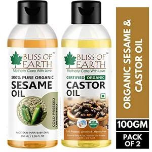 Bliss of Earth¢ Organic Castor Oil & Sesame Oil 100ML Each (Pack of 2)