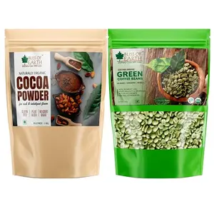 Bliss of Earth Combo of Naturally Organic Dark Cocoa Powder (1kg) for Chocolate Cake Making & Chocolate Hot Milk Shake Unsweetened and Organic Arabica Green Coffee Beans (250GM) Pack of 2