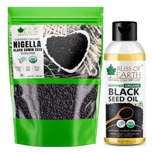 Bliss of Earth Combo Of Certified Organic Unrefined Black Seed Oil (100ml) & Organic Nigella Seeds Kalonji Seeds (250gm)