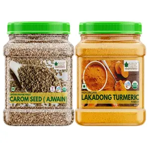 Bliss of Earth Combo Of High Curcumin Certified Organic Lakadong Turmeric Powder (500GM) And Organic Carom Seed (400gm) Pack Of 2