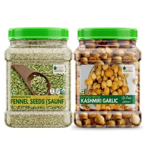 Bliss of Earth Combo Of Naturally Organic Kashmiri Garlic (500gm) From Indian Himalayas Snow Mountain Garlic And Organic Whole Fennel Seed (400gm) Pack Of 2