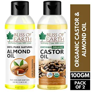Bliss of Earth¢ Organic Castor & Sweet Almond Oil 100ML Each (Pack of 2)
