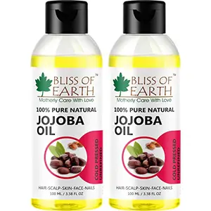 Bliss of Earth 100% Pure Natural Jojoba Oil For Hair Growth & Skin Cold pressed & Unrefined Hohoba Oil 2X100ml