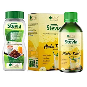 Bliss of Earth Combo Of 99.8% REB-A Purity Stevia Powder (200gm) & Nimbu Pani Flavoured Stevia Liquid (100ml) Sugarfree Zero Calorie Keto Sweetener (Pack Of 2)