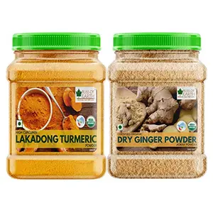 Bliss of Earth Certified Organic Dried Ginger Powder for Tea Pure Antioxidant Lakadong Turmeric Powder (500gm Each) Pack of 2