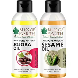 Bliss of Earth Organic Sesame Oil & Jojoba Oil For Hair & Skin Cold Pressed & Unrefined 2X100ml