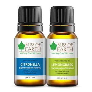 Bliss of Earthï¿½ 100% Pure Citronella & Lemongrass Essential Oils Combo (10ML Each) for Mosquito & Bug Repelling
