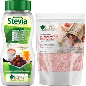 Bliss of Earth Naturally Sweet & Salty Combo Pure Himalayan Pink Salt of Pakistan & 99.8% Reb-A Stevia