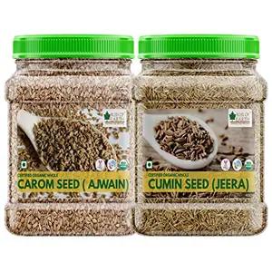 Bliss of Earth Combo of Organic Carom Seeds (ajwain) and Cumin Seeds (jeera) to Make Your Food Healthy and Delicious (400gm Each) Pack Of 2