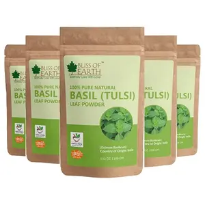 Bliss of Earth100% Pure Basil Leaves Powder | Ayurvedic Tulsi Powder | (5x100GM) | Great For Hair Skin Face