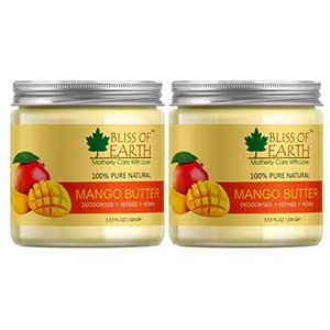 Bliss of Earth Deodorised Indian Mango Butter For Face Skin Hair & DIY 2x100GM (Pack Of 2)