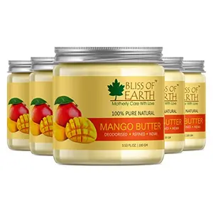 Bliss of Earth Deodorised Indian Mango Butter For Face Skin Hair & DIY 5x100GM (Pack Of 5)