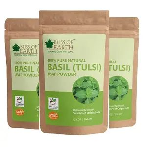 Bliss of Earth100% Pure Basil Leaves Powder | Ayurvedic Tulsi Powder | (3x100GM) | Great For Hair Skin Face