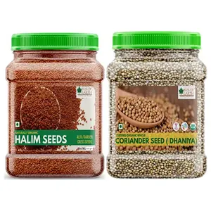 Bliss Of Earth Combo of Naturally Organic Coriander Seeds (250gm) for Healthy Cooking and Halim Seeds (600gm) for Eating Hair & Immunity Booster Foods Pack of 2