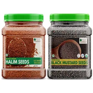 Bliss Of Earth Combo of Naturally Organic Black Mustard Seeds for Healthy Cooking and Halim Seeds for Eating Hair & Immunity Booster Foods 2x600gm (Pack of 2)