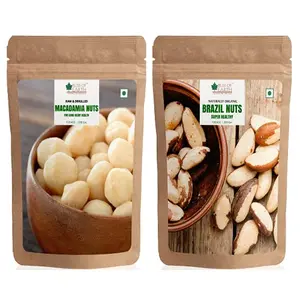 Bliss Of Earth Combo Of Healthy Macadamia Nuts And Brazil Nuts Selenium Rich Super Nut For Eating (Pack Of 2x200gm)
