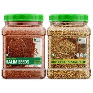 Bliss Of Earth Combo of Naturally Organic Unpolished White Sesame Seeds and Halim Seeds for Eating Healthy Super Food 2x600gm (Pack of 2)