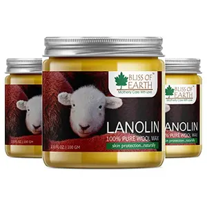 Bliss of Earth 100% Pure Golden Lanolin Natural Wool Wax For Soothing Sore Nipples 3x100GM Pack Of 3