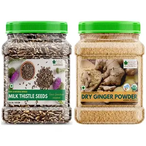 Bliss of Earth Combo Of Naturally Organic Dried Ginger Powder for Tea And Milk Thistle Seeds Super Food For Liver Cleansing Immunity Boosting And Blood Sugar Control (Pack Of 2x500gm)